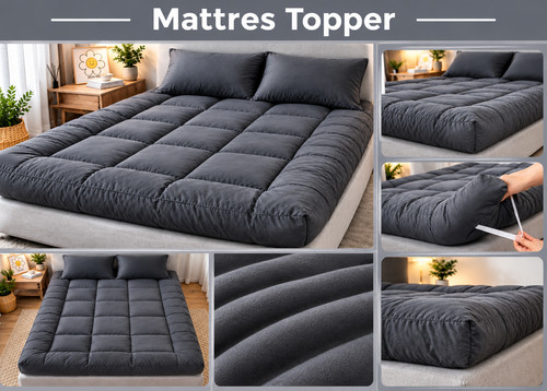Grey white mattress topper - mattress,