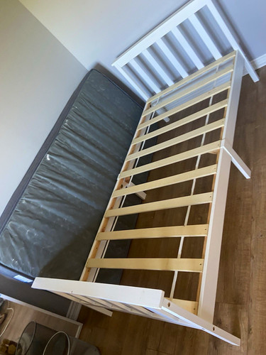 White wooden single bed frame - white,